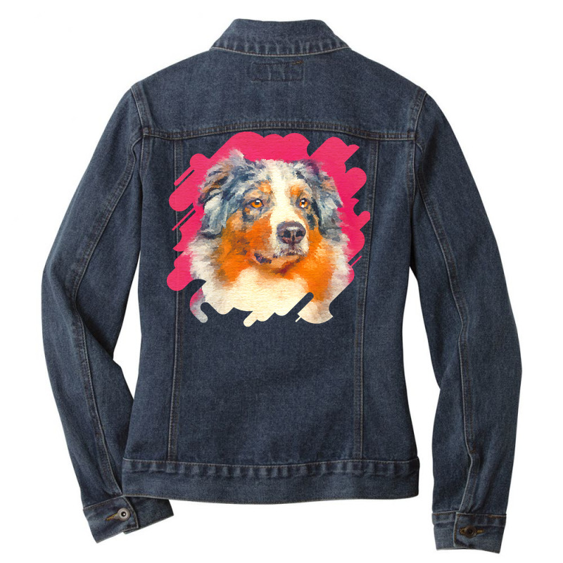 Australian Shepherd T  Shirt Australian Shepherd   Blue Merle Portrait Ladies Denim Jacket by lgraham760 | Artistshot