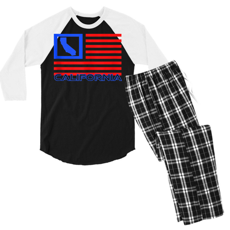 Patriotic California Republic Usa Flag Art Cali Local Map Tank Top Men's 3/4 Sleeve Pajama Set | Artistshot