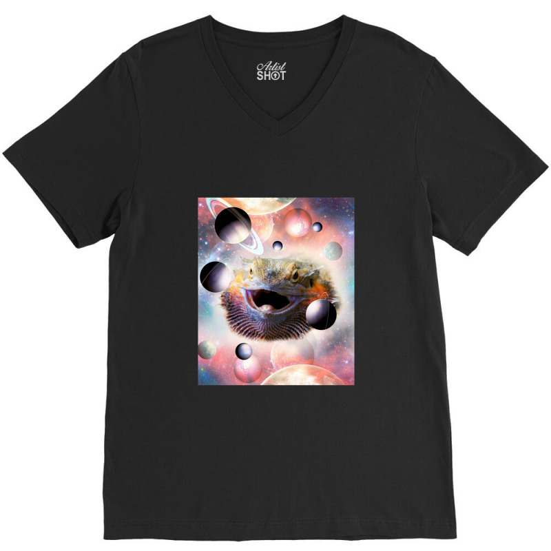 Space Galaxy Bearded Dragon Lizard Face V-Neck Tee by mrdjpancake | Artistshot