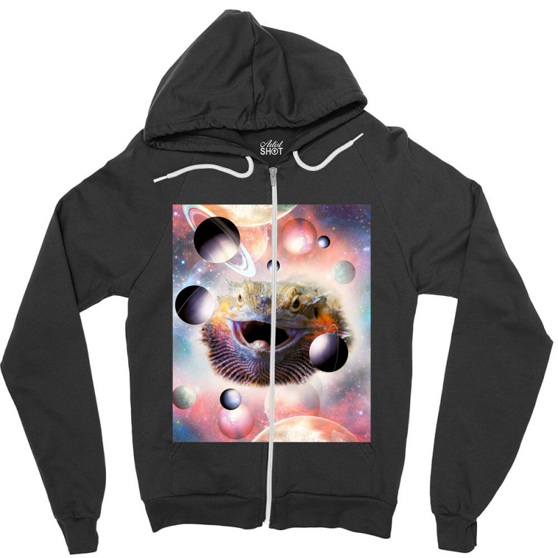 Space Galaxy Bearded Dragon Lizard Face Zipper Hoodie by mrdjpancake | Artistshot