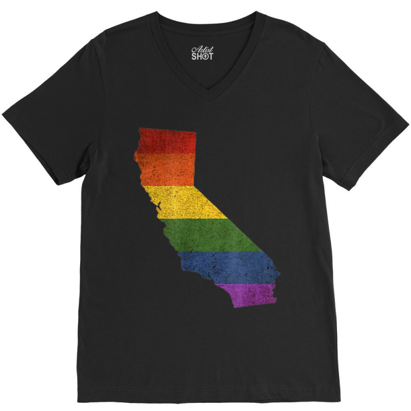 California Map Silhouette Lgbt Pride Flag Tshirt Men Women V-neck Tee | Artistshot