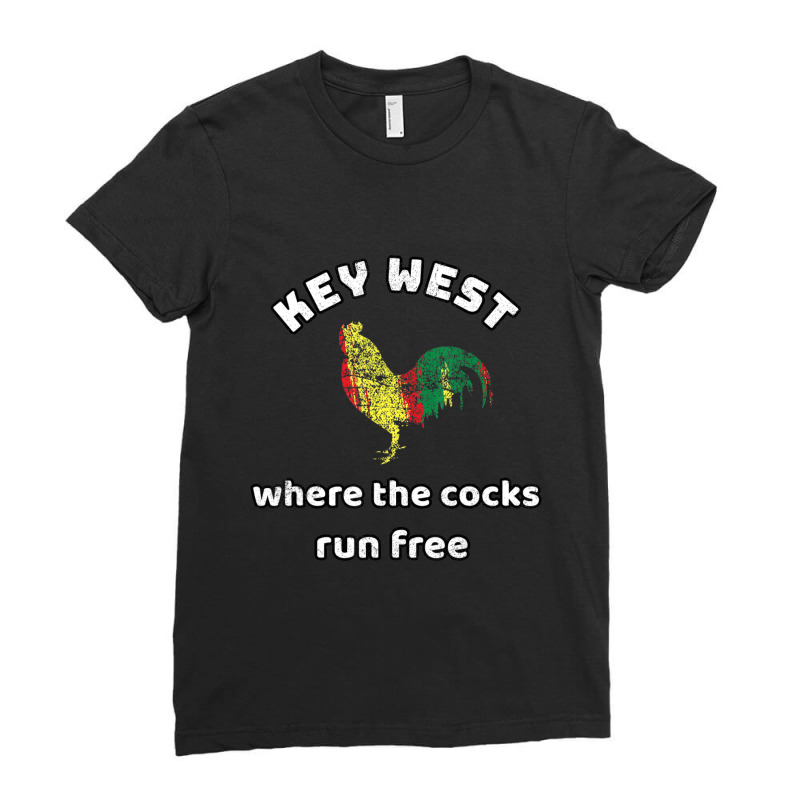 Key West Lgbt Where The Cocks Run Free Funny Souvenir Ladies Fitted T-Shirt by degreesgunner | Artistshot