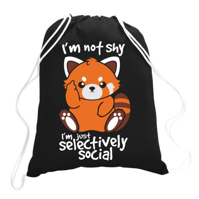 Shy Red Panda Drawstring Bags Designed By C4hya