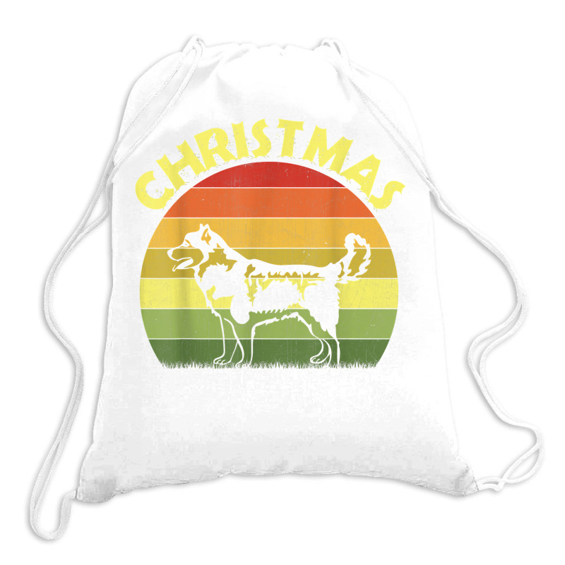 Christmas Pajama Matching Xmas Retro Alaskan Malamute Dog T Shirt Drawstring Bags | Artistshot