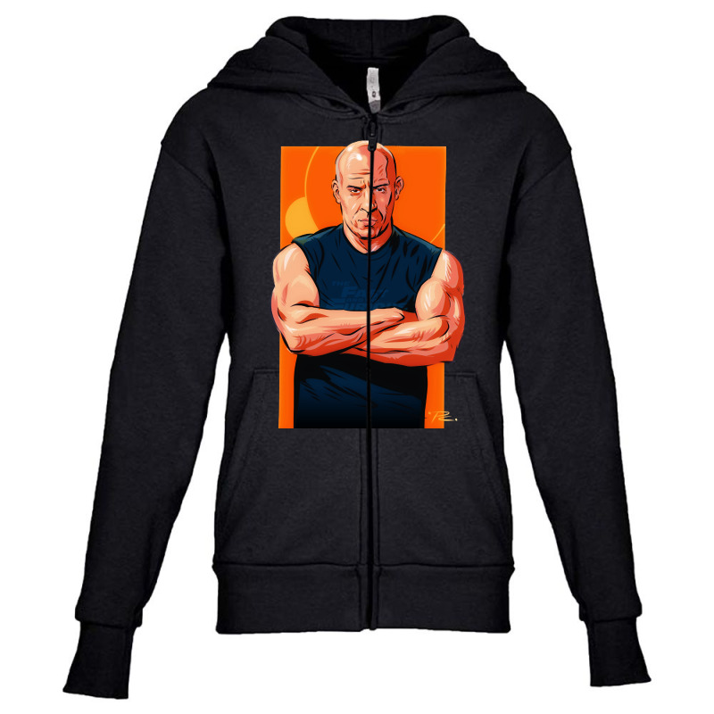 Vin Diesel - An Illustration By Paul Cemmick Youth Zipper Hoodie by fenderbendable | Artistshot