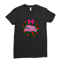 Green Red And Pink Wreath With Merry Christmas Text Overlay Ladies Fitted T-shirt | Artistshot