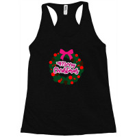 Green Red And Pink Wreath With Merry Christmas Text Overlay Racerback Tank | Artistshot