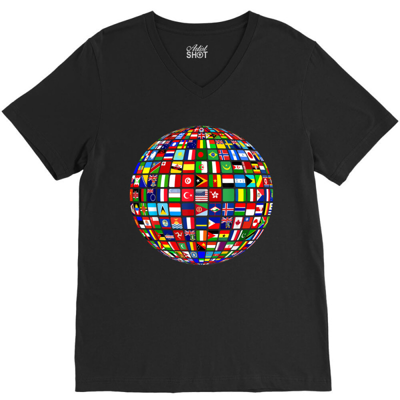 World Map Of Flags Globe Atlas Flags Of The World V-neck Tee | Artistshot