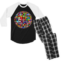 World Map Of Flags Globe Atlas Flags Of The World Men's 3/4 Sleeve Pajama Set | Artistshot