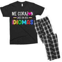 Mi Corazon Late En Dos Idiomas Bilingual Spanish Teacher Men's T-shirt Pajama Set | Artistshot