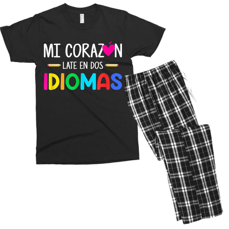 Mi Corazon Late En Dos Idiomas Bilingual Spanish Teacher Men's T-shirt Pajama Set by AbeaJuanje | Artistshot