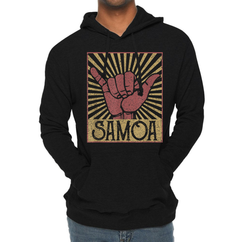 Vintage Shaka Samoa Samoan Beach Sunset Surfer Lightweight Hoodie by JudithPlagmann | Artistshot