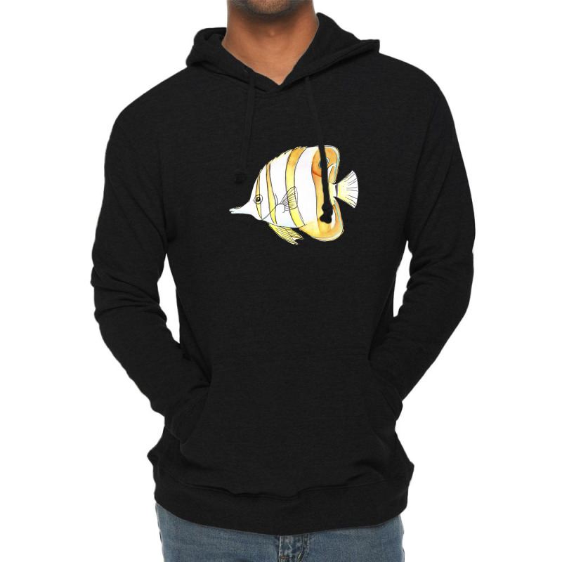 Copperband Butterflyfish Watercolor Painting Aquarium Ocean Lightweight Hoodie by asongurules3 | Artistshot