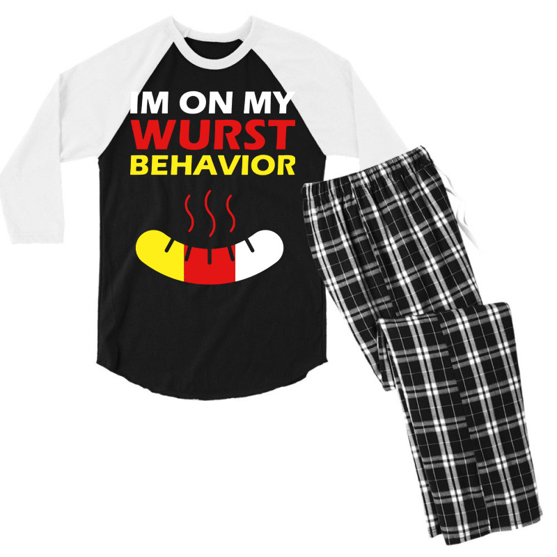 Oktoberfest I'm On My Wurst Behavior Men's 3/4 Sleeve Pajama Set by Barbara Store | Artistshot