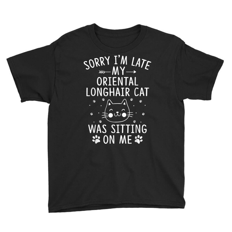 I'm Late My Oriental Longhair Cat Was Sitting On Me Funny T Shirt Youth Tee | Artistshot