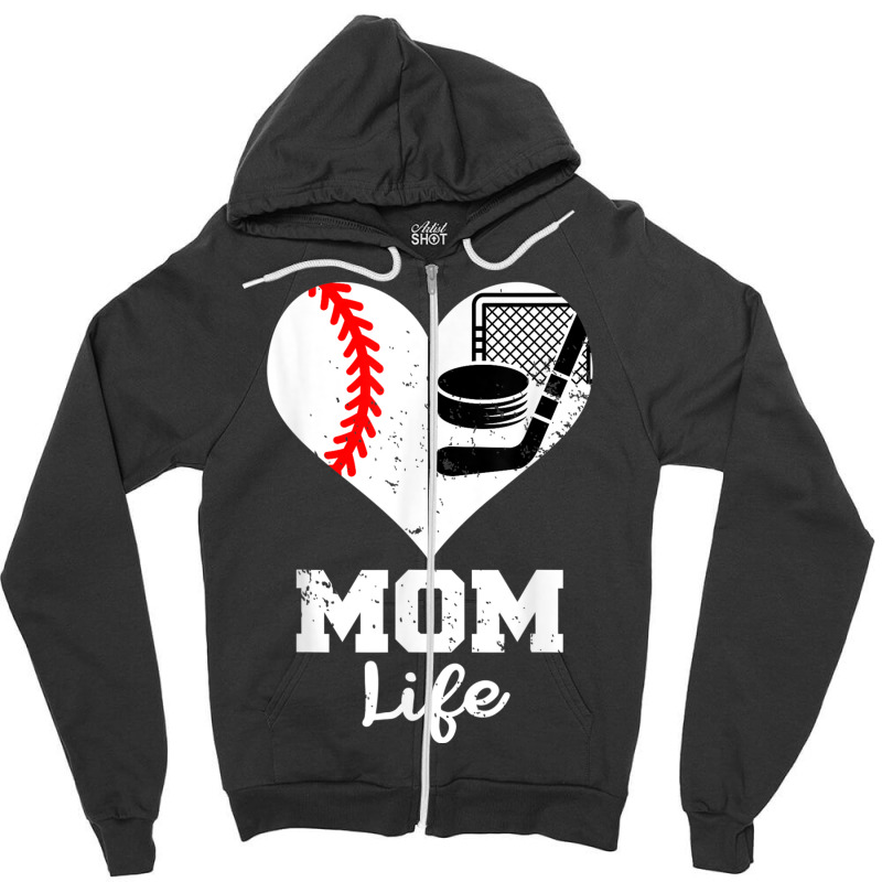 Mom Life Heart Funny Baseball Hockey Mom Zipper Hoodie | Artistshot