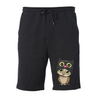 A Cat And An Owl Funny Pet Owner Cute Cutie Catowl Or Owlcat 7 Fleece Short | Artistshot