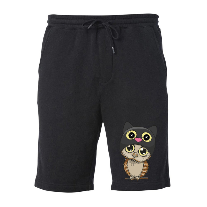 A Cat And An Owl Funny Pet Owner Cute Cutie Catowl Or Owlcat 7 Fleece Short | Artistshot