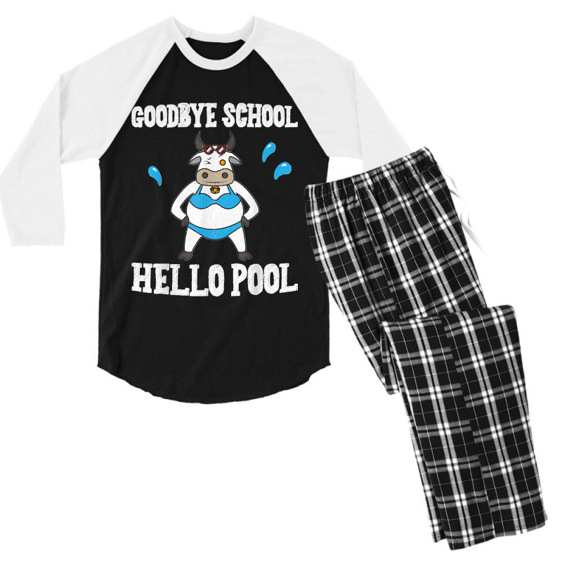 Goodbye School Hello Pool Last Day Of School Cow Men's 3/4 Sleeve Pajama Set | Artistshot