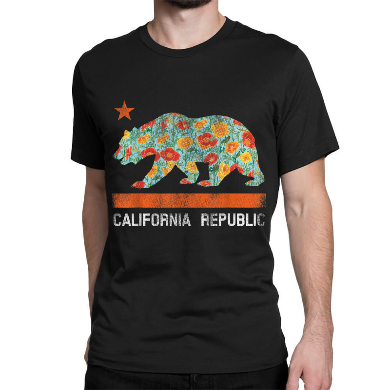 California Republic State Bear Star Poppy Flower La Cali Tee Classic T-shirt by KellieRennhack | Artistshot