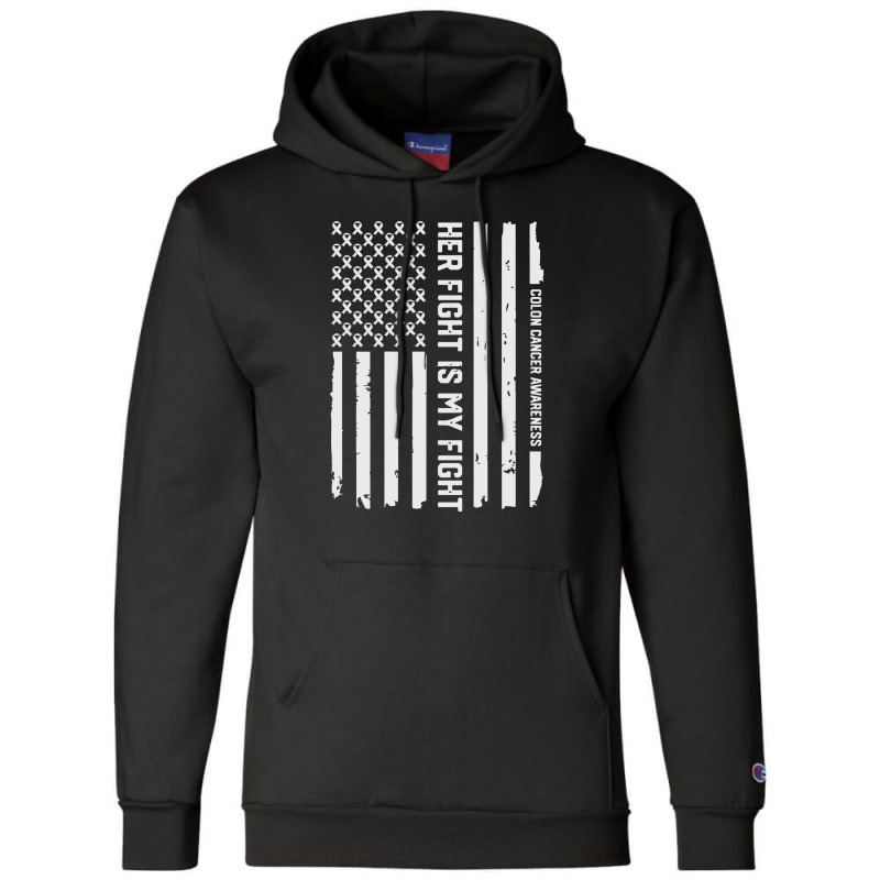 Her Fight American Flag Colorectal Bowel Colon Cancer Awareness Champion Hoodie by ton1 | Artistshot