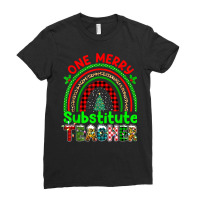 One Merry Substitute Teacher Rainbow Buffalo Plaid Xmas Tree T Shirt Ladies Fitted T-shirt | Artistshot