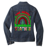 One Merry Substitute Teacher Rainbow Buffalo Plaid Xmas Tree T Shirt Ladies Denim Jacket | Artistshot