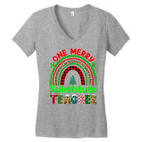 One Merry Substitute Teacher Rainbow Buffalo Plaid Xmas Tree T Shirt Women's V-neck T-shirt | Artistshot