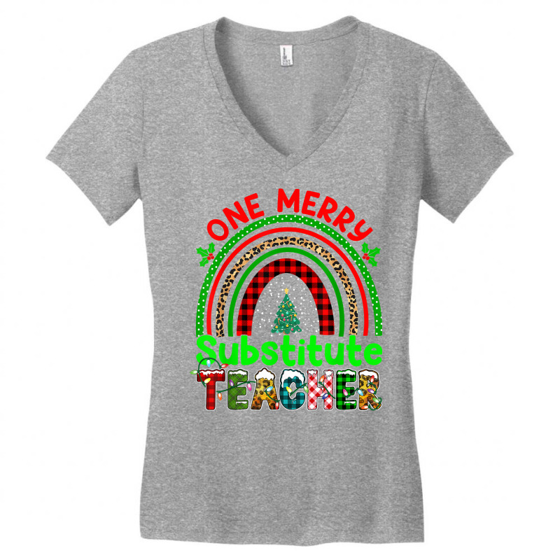 One Merry Substitute Teacher Rainbow Buffalo Plaid Xmas Tree T Shirt Women's V-Neck T-Shirt by anitrasargisg5b | Artistshot