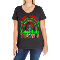 One Merry Substitute Teacher Rainbow Buffalo Plaid Xmas Tree T Shirt Ladies Curvy T-shirt | Artistshot