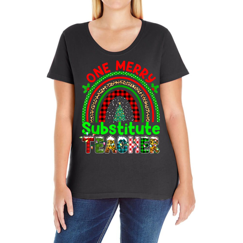 One Merry Substitute Teacher Rainbow Buffalo Plaid Xmas Tree T Shirt Ladies Curvy T-Shirt by anitrasargisg5b | Artistshot