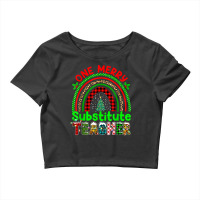 One Merry Substitute Teacher Rainbow Buffalo Plaid Xmas Tree T Shirt Crop Top | Artistshot