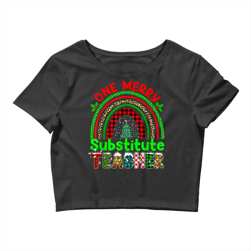 One Merry Substitute Teacher Rainbow Buffalo Plaid Xmas Tree T Shirt Crop Top by anitrasargisg5b | Artistshot