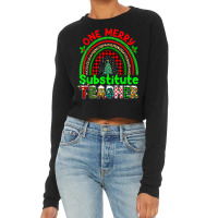 One Merry Substitute Teacher Rainbow Buffalo Plaid Xmas Tree T Shirt Cropped Sweater | Artistshot