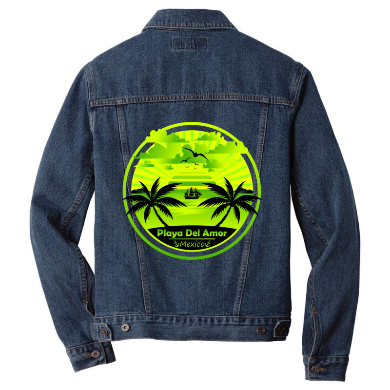 Playa Del Amor Beach Mexico Palm Trees Sunset Summer For Men Denim Jacket by EdieTiffany | Artistshot