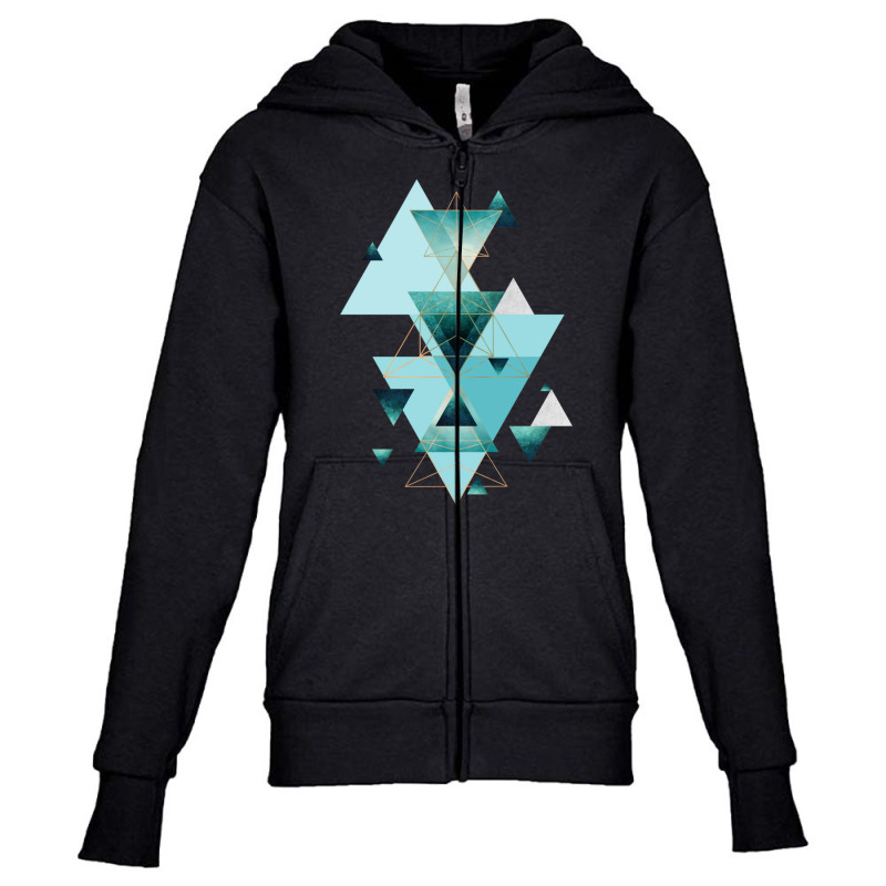 Geometric Triangle Compilation In Teal Youth Zipper Hoodie | Artistshot