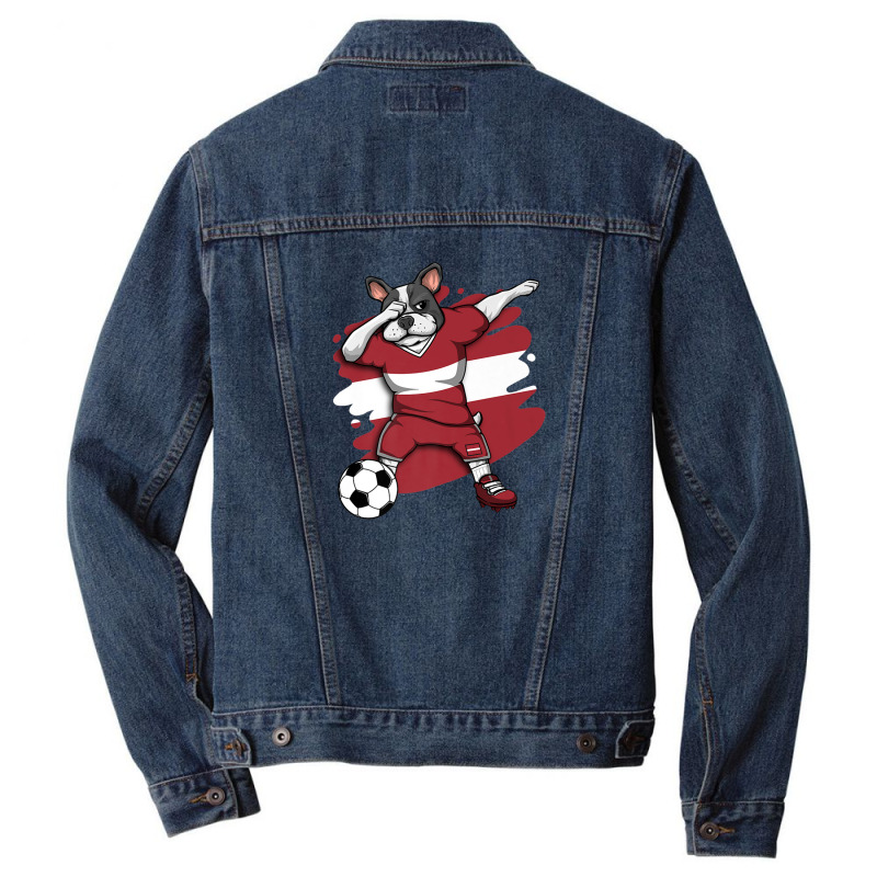 Dabbing French Bulldog Latvia Soccer Fans Jersey Football Men Denim Jacket by hingosjumiaht | Artistshot