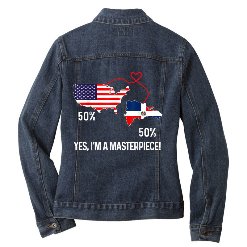 Half American Half Dominican Flag Combined Rd Usa Pride T Shirt Ladies Denim Jacket by matheeishilo | Artistshot