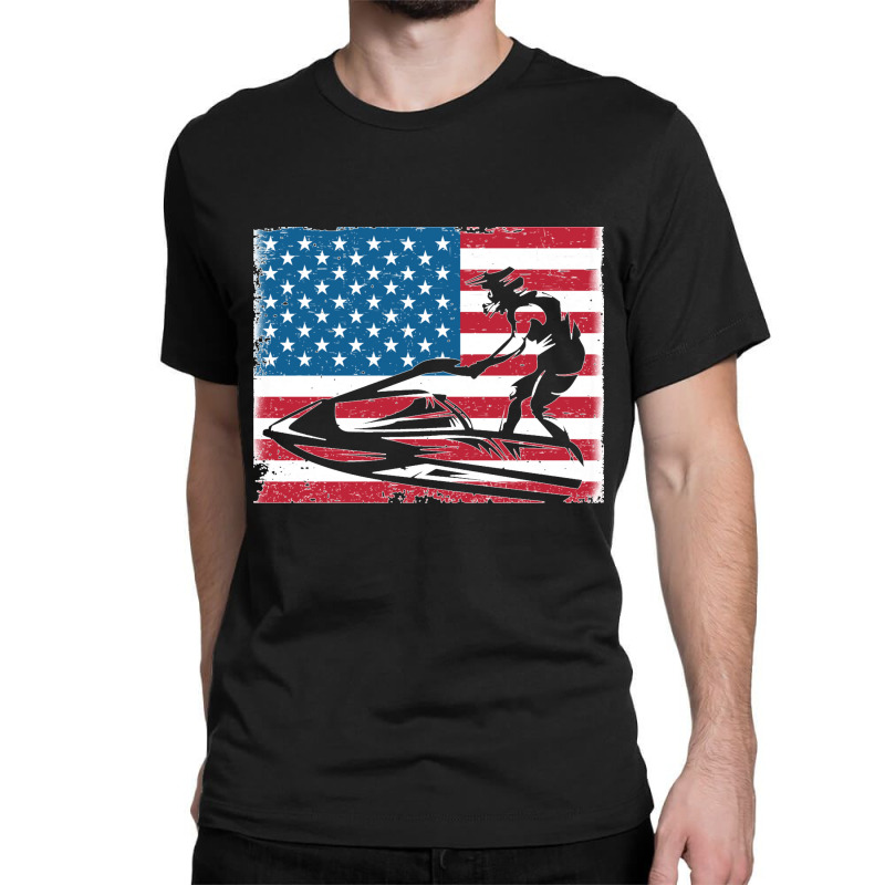 Jet Ski Water Sports Funny Slogan Gift Usa Flag Pullover Hoodie Classic T-shirt by DARRELLWAYNEWELLS | Artistshot