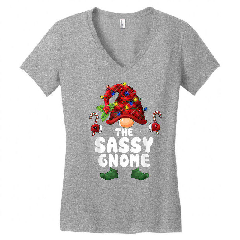 Sassy Gnome Lights Buffalo Plaid Matching Family Christmas T Shirt Women's V-Neck T-Shirt by gennej | Artistshot