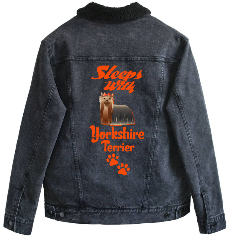 Sleeps With Yorkshire Terrier Unisex Sherpa-Lined Denim Jacket by tshiart | Artistshot