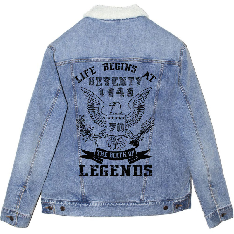 Life Begins At Seventy 1946 The Birth Of Legends Unisex Sherpa-lined Denim Jacket | Artistshot