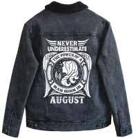 Never Underestimate The Power Of A Man Born In August Unisex Sherpa-lined Denim Jacket | Artistshot