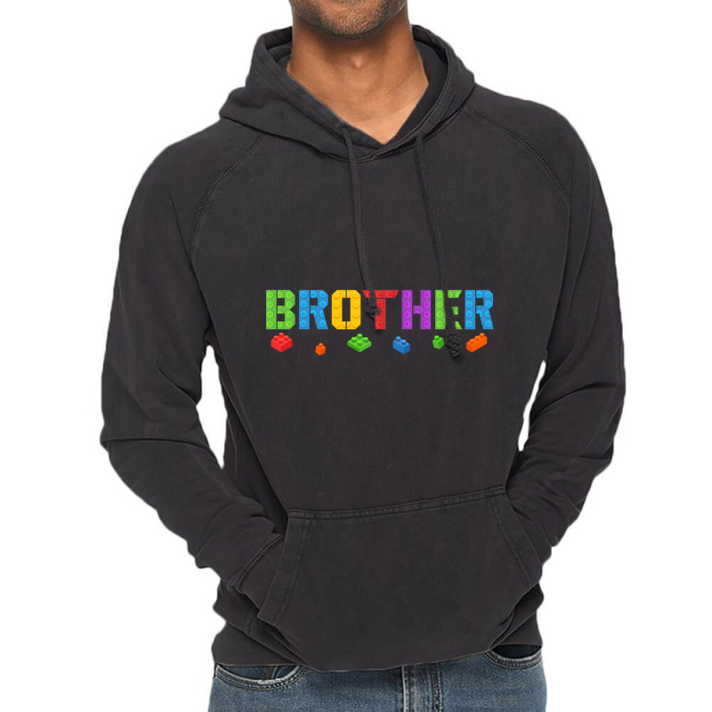 Brother Funny Blocks Master Builder Brick Builder Birthday Long Sleeve Vintage Hoodie | Artistshot