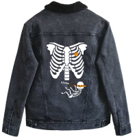 Pregnant Skeleton Baby Costume Halloween Maternity Ninja Ladies Unisex Sherpa-lined Denim Jacket | Artistshot