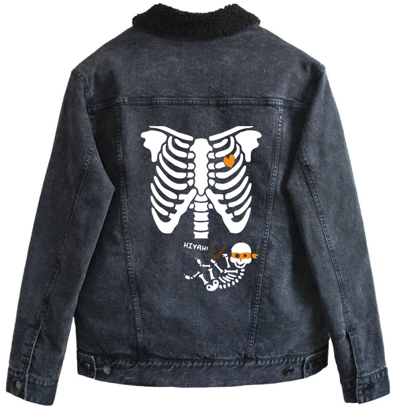 Pregnant Skeleton Baby Costume Halloween Maternity Ninja Ladies Unisex Sherpa-lined Denim Jacket | Artistshot