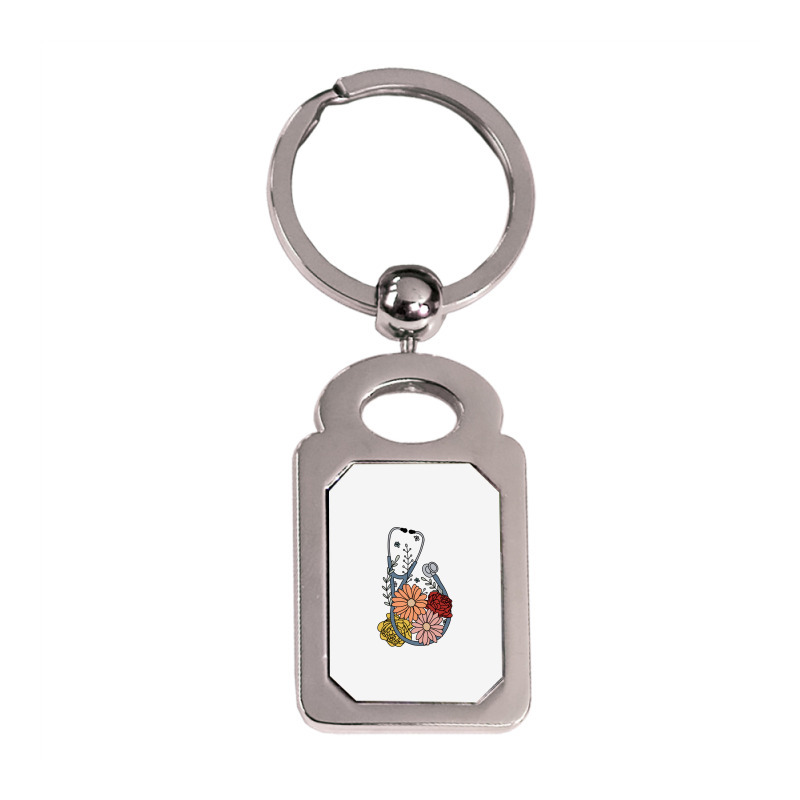 Flower Stethoscope Silver Rectangle Keychain | Artistshot