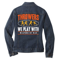 Track And Field Thrower Javelin Weapons Of War Shot Put T Shirt Ladies Denim Jacket | Artistshot