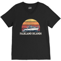 Falkland Islands Vintage Boating 70s Retro Boat Design Long Sleeve V-neck Tee | Artistshot