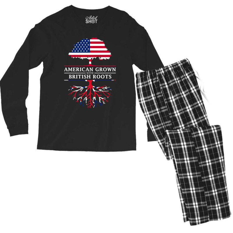 American Grown British Roots  Britain Union Jack Men's Long Sleeve Pajama Set | Artistshot